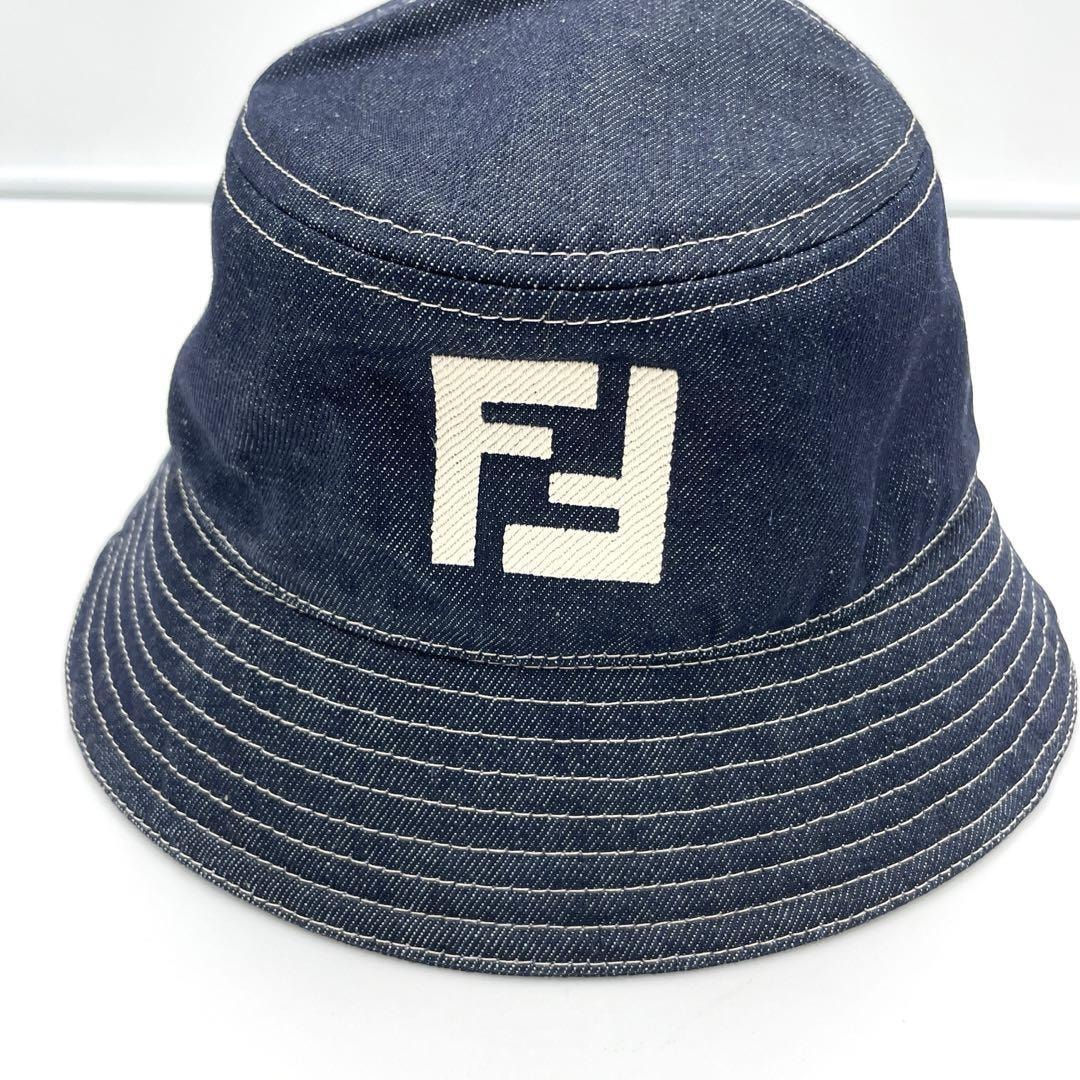 No.332 【新品同様】FENDI フェンディ FXQ958 FF バケットハット L コットン デニム 帽子 オールシーズン メンズ レディース ユニセックス