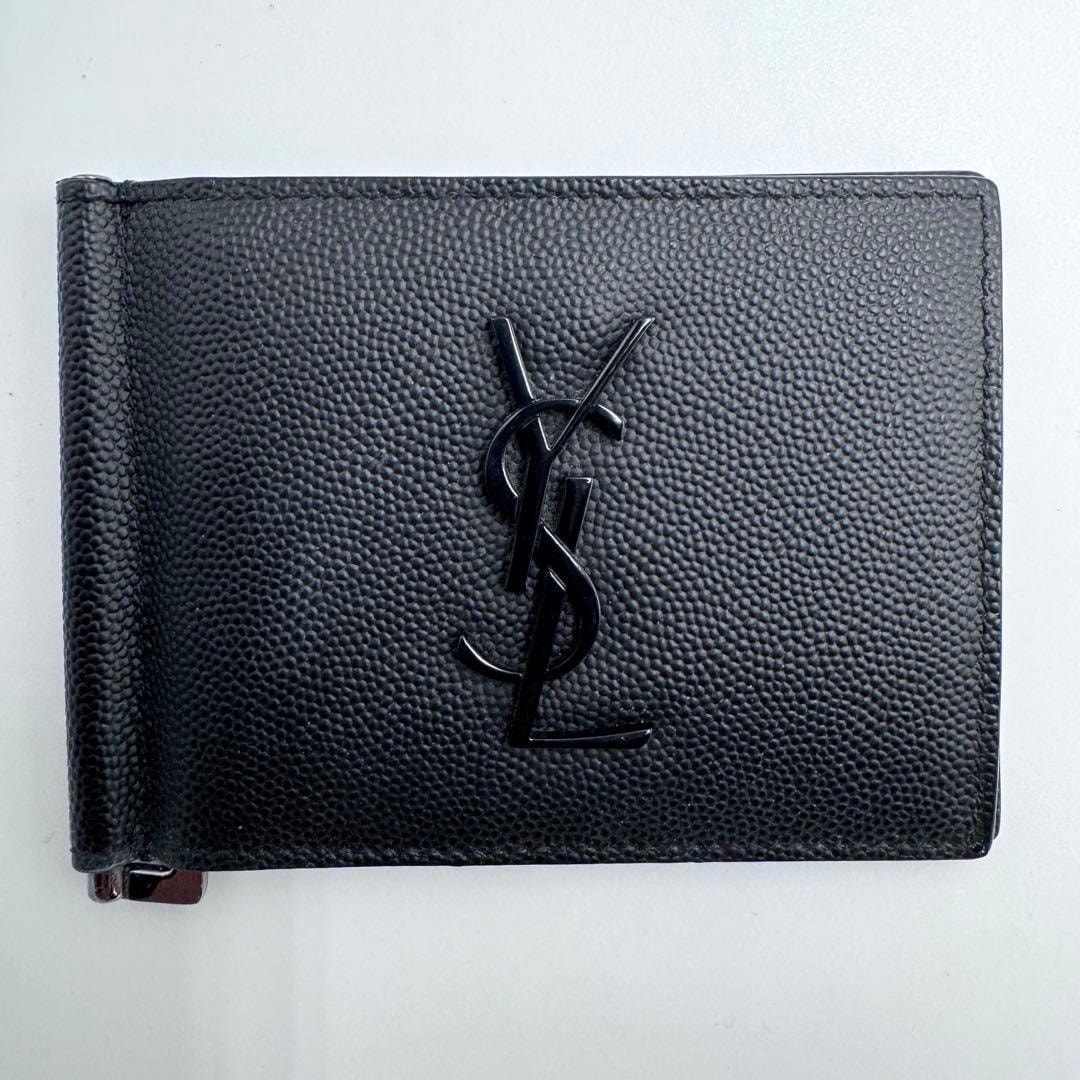 No.474 早い者勝ち【美品】サンローランパリ カサンドラ マネークリップ YSL ロゴ 485630 ブラック 二つ折り財布 メンズ ユニセックス