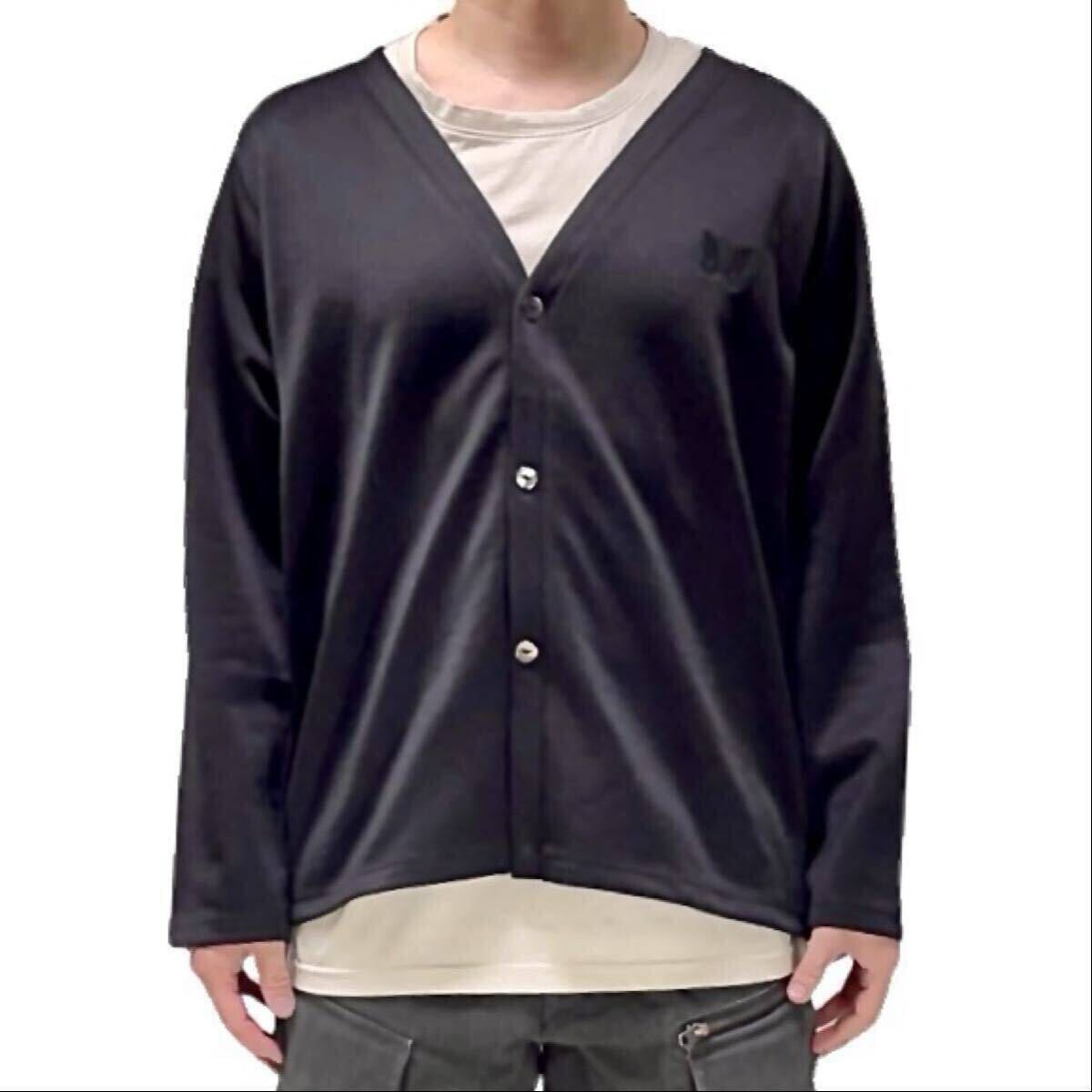 新品 Needles ニードルス ジャージ 裏地パイル スウェット 蝶々 パピヨン ワンポイント刺繍 ラグラン 深Vネック ボタン カーディガン 黒 M