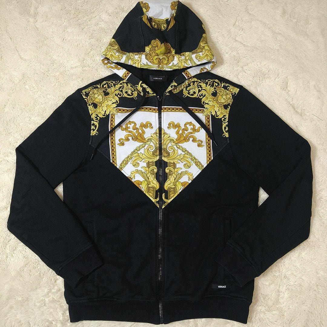 【美品】VERSACE ヴェルサーチェ フルジップパーカー L バロック 黒/金/白 バロック調 フーディー
