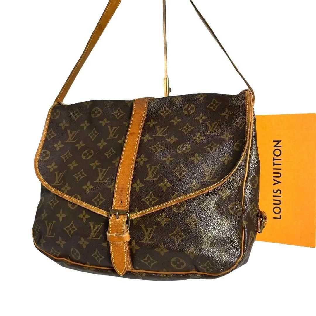 【鑑定済】ルイヴィトン LOUIS VUITTON モノグラム ソミュール35 ショルダーバッグ ブラウン 茶