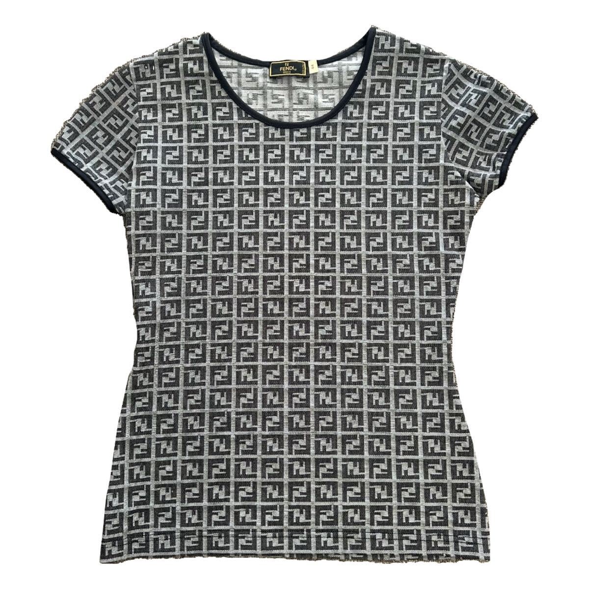 FENDI フェンディ　ズッカ　ブラック　Tシャツ　44　ロゴ　グレー　レディース　半袖