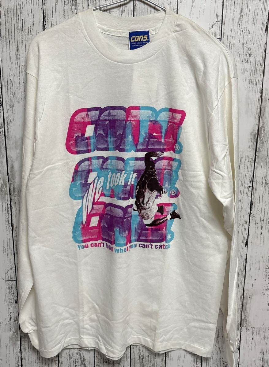 新品未使用品　CONS コンズ　ビンテージ アメリカ バスケ　ラリージョンソン　ホワイト　長袖 ロンT 90s Tシャツ　メイドインU.S.A 