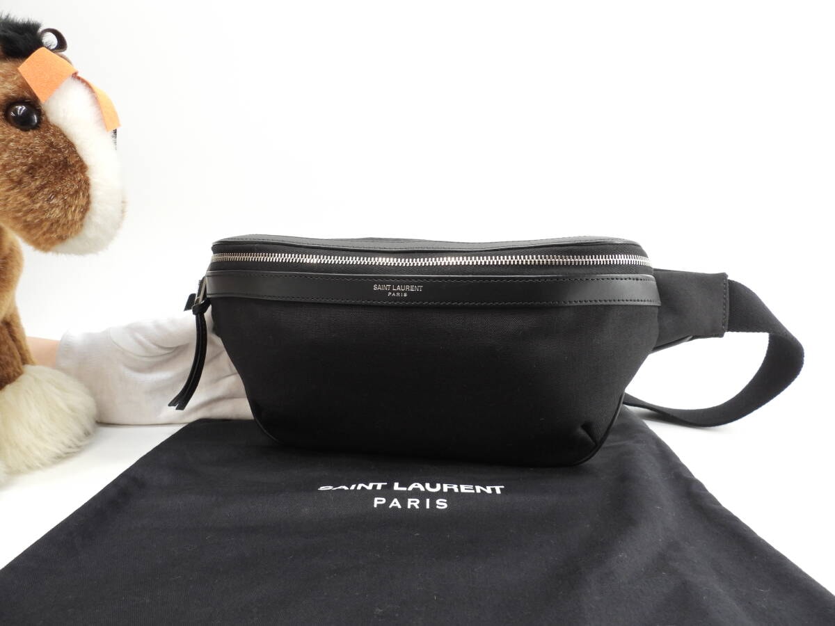 サンローラン ボディバッグ シティ コットン/レザー黒 クロスボディバッグ 新品同様@ 4