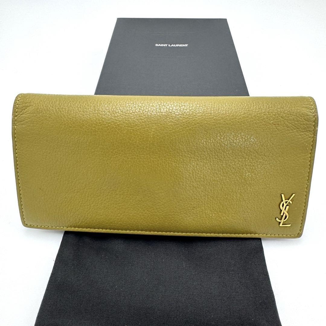 No.364 希少レア商品☆SAINTLAURENT サンローランパリ ロングウォレット 長財布 YSLロゴ 635542 モスグリーン レディース ユニセックス