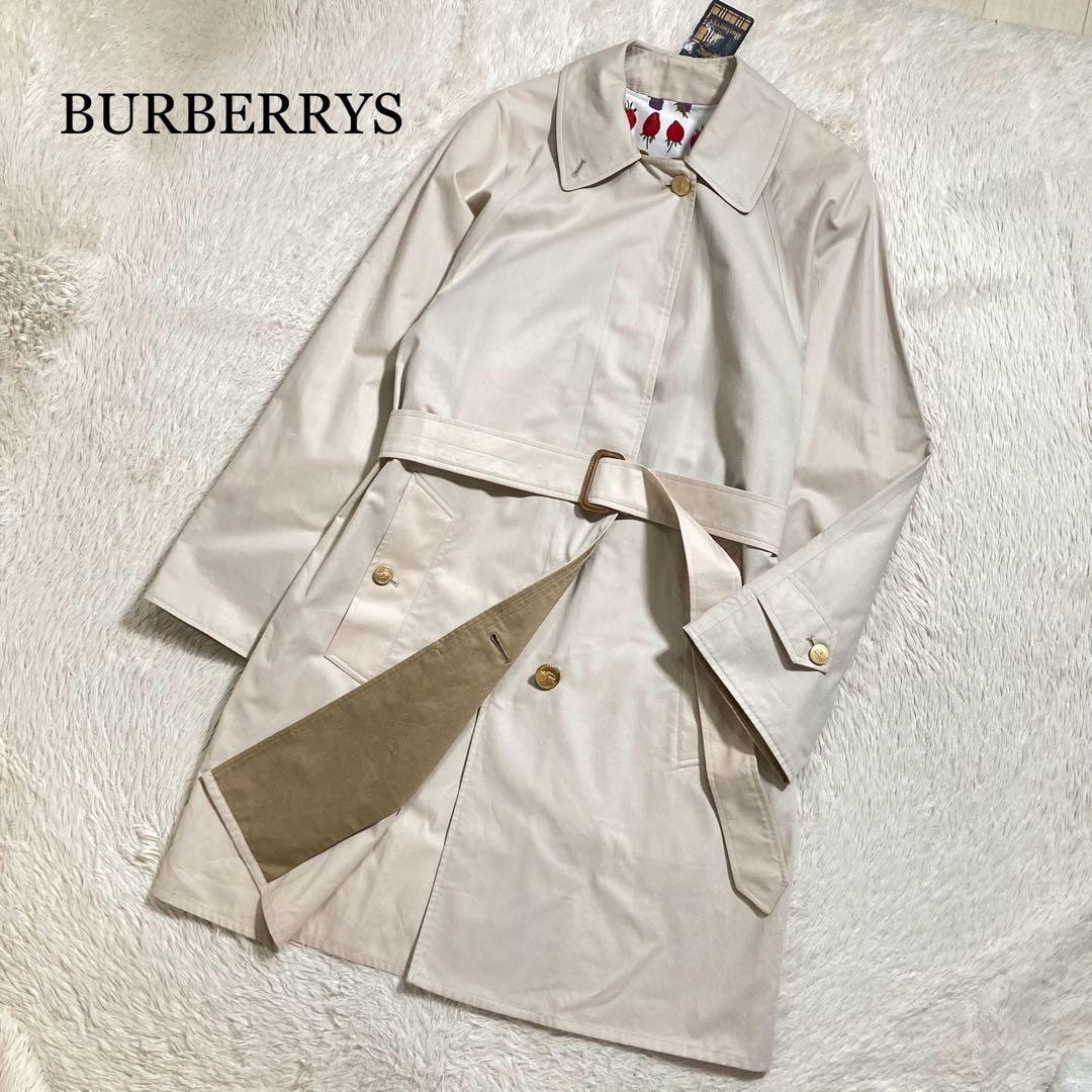 未使用タグ付 BURBERRYS バーバリーズ ステンカラーコート 金ボタン ノバチェック コットン ベルト付き