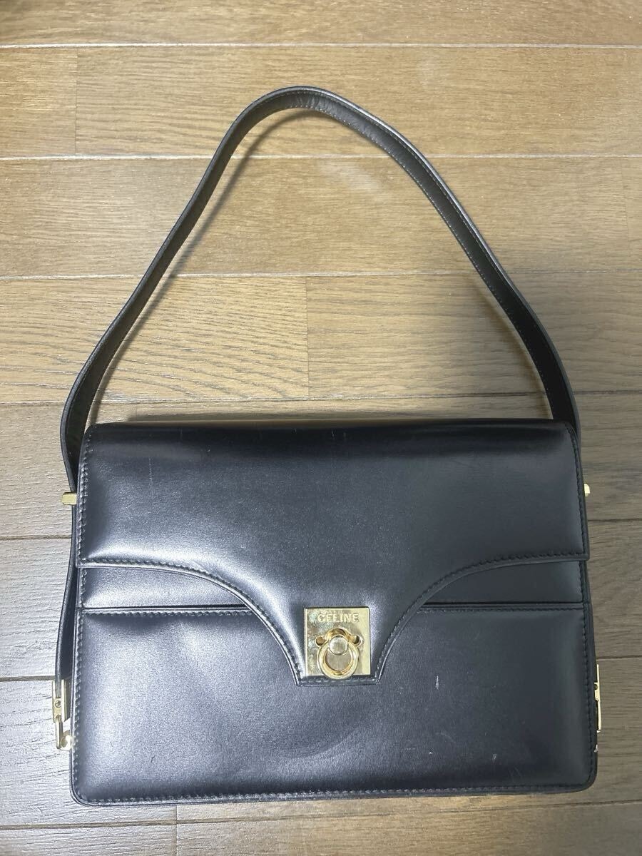 CELINE セリーヌ ショルダーバッグワンショルダー ガンチーニ ゴールド金具 肩掛け カーフレザー ヴィンテージ