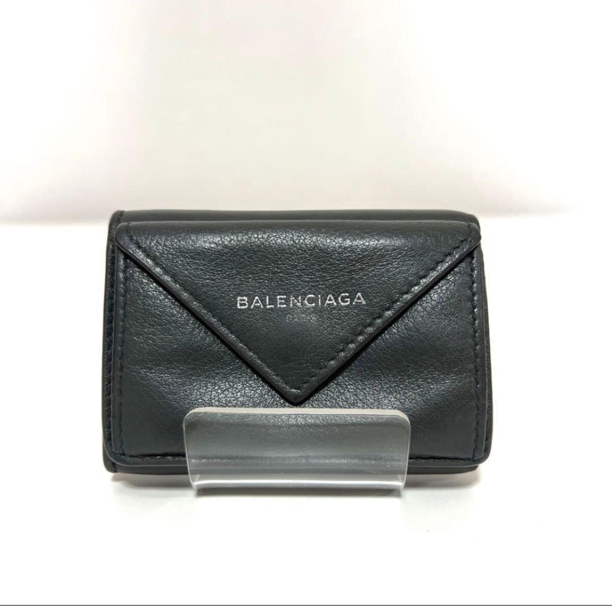 BALENCIAGA バレンシアガ ペーパー ミニ 三つ折り財布 391446 グレー 中古