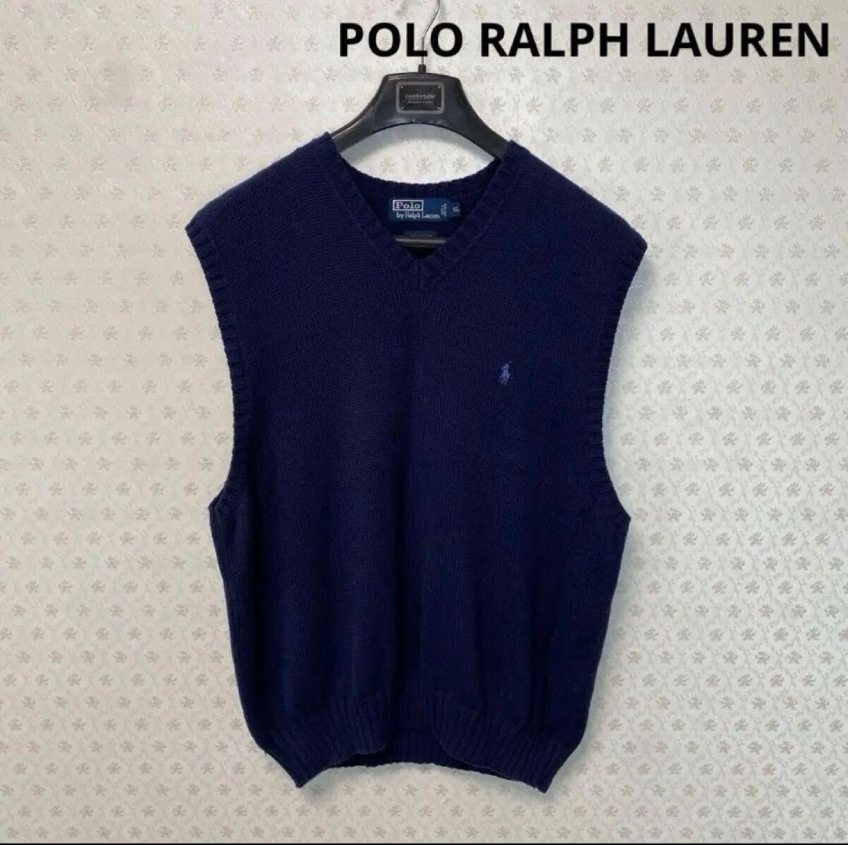 良品　ポロラルフローレン　メンズ　ベスト　ニット　XL ネイビー 綿100% POLO RALPH LAUREN
