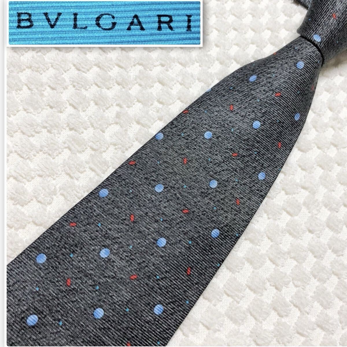 ブルガリBVLGARI シルクターバンプリントネクタイ 赤 (K-114294