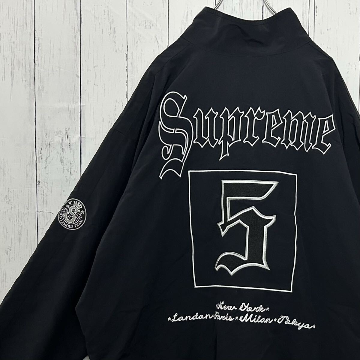 希少 XLサイズ Supreme シュプリーム トラックジャケット OLD ENGLISH ブラック 黒 ナイロン ジャンパー アウター 長袖 カジュアル メンズ