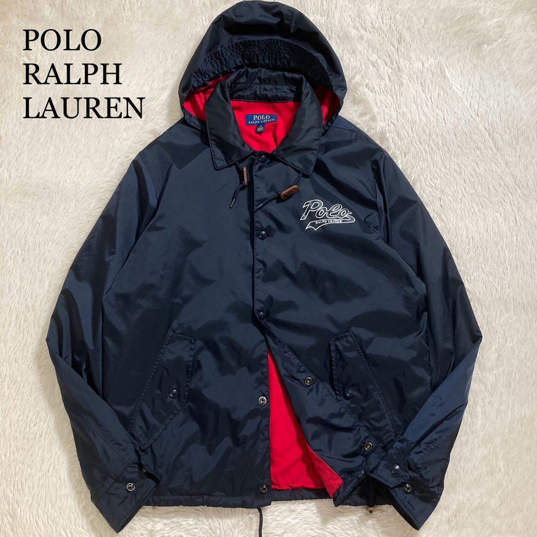 極美品 POLO RALPH LAUREN ポロラルフローレン コーチジャケット フード取り外し可能 ロゴ 裏起毛