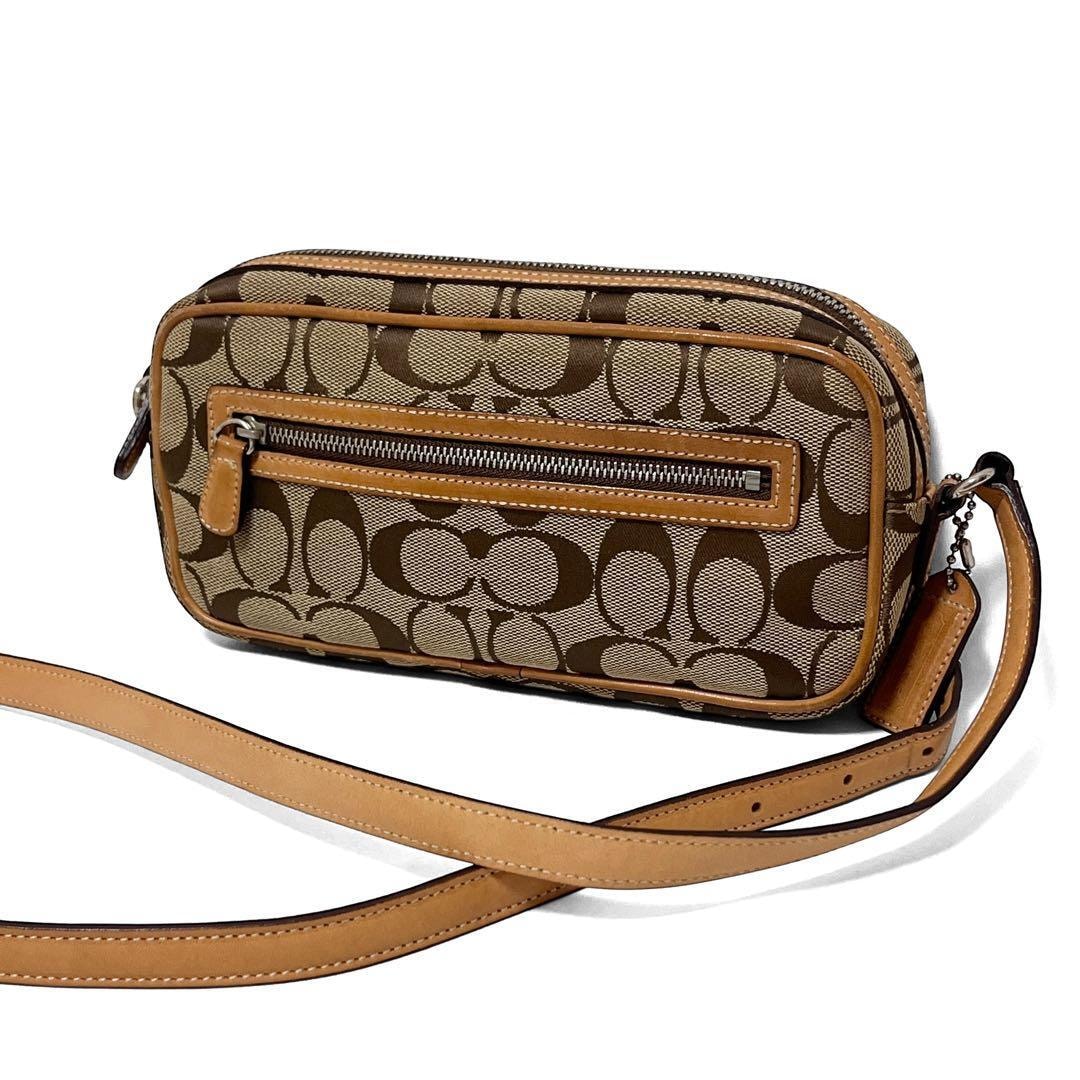 COACH コーチ ミニ ショルダーバッグ 斜め掛け シグネチャー キャンバス ベージュ ブラウン 6616