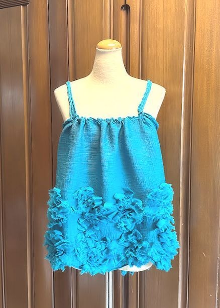 値下★ISSEY MIYAKE イッセイ・ミヤケ★フラワーコサージュ・プリーツ・ブラウス・ブルー・フリーサイズ★美品