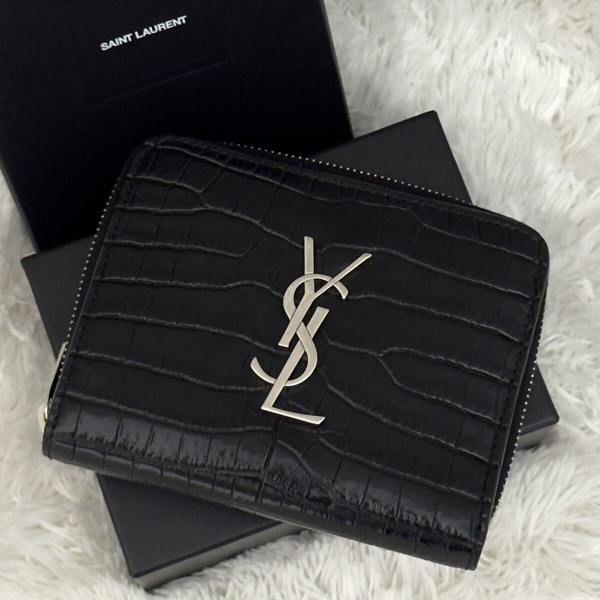 ☆極美品☆サンローラン Saint Laurent クロコ カランドラ 財布 黒 YSL レザー ブラック