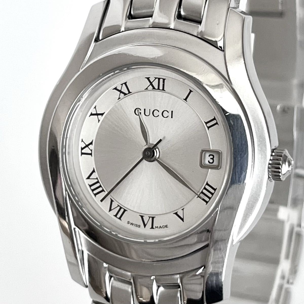 【稼働】磨き済み グッチ GUCCI 5500L レディース 腕時計 美品 電池新品 シルバー文字盤 s2199