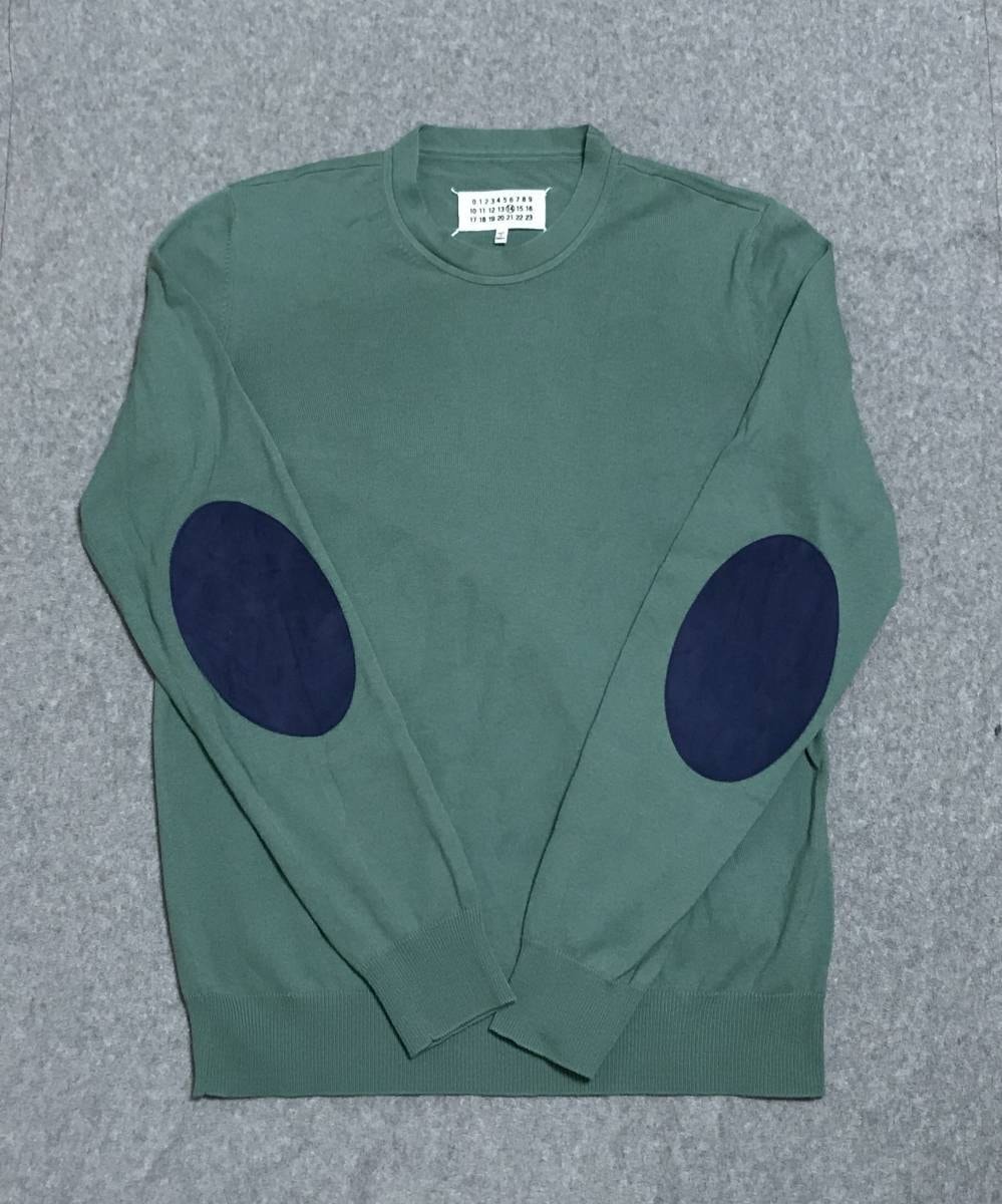 2【美品・即決】Maison Margiela クルーネックエルボーパッチセーター SグリーンUネックMartinメゾンマルタンマルジェラ