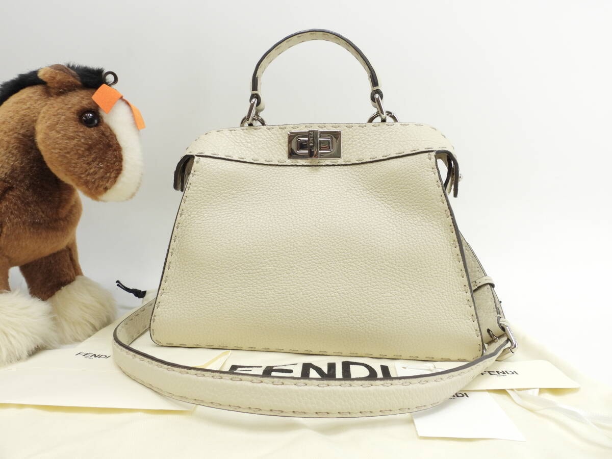 フェンディ ピーカブーミニ セレリアレザー クレ ハンドバッグ ポシェット 極美品@ 27