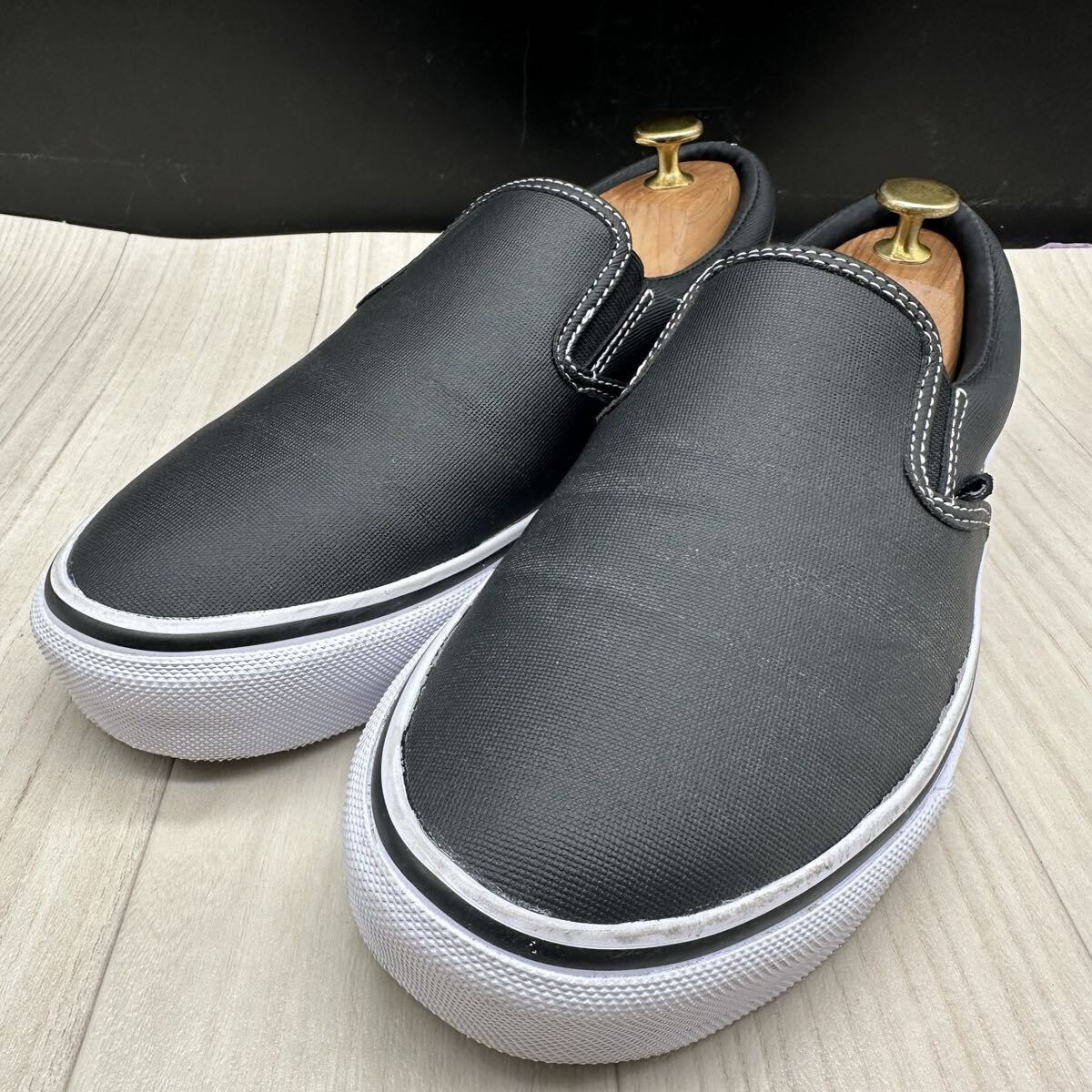 【VANS】 バンズ スニーカー スリッポン レザー ブラック 26