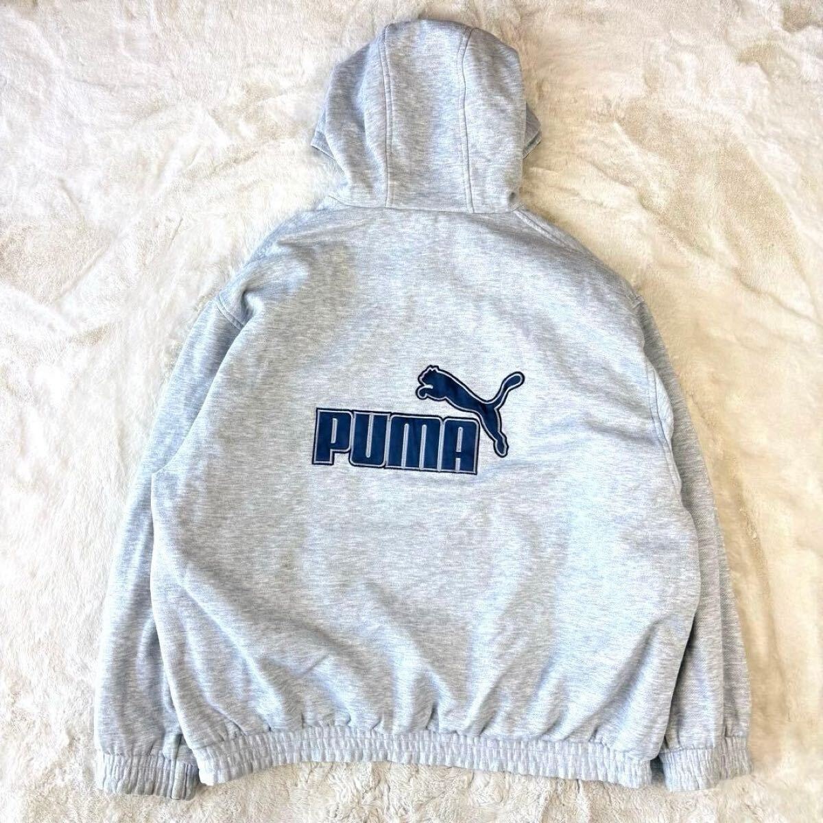 PUMA プーマ ナイロンジャケット リバーシブル ヤンキース Yankees MLB スウェットパーカー トップス 3L XXL 2XL ロゴ 刺繍 古着 メンズ 紺