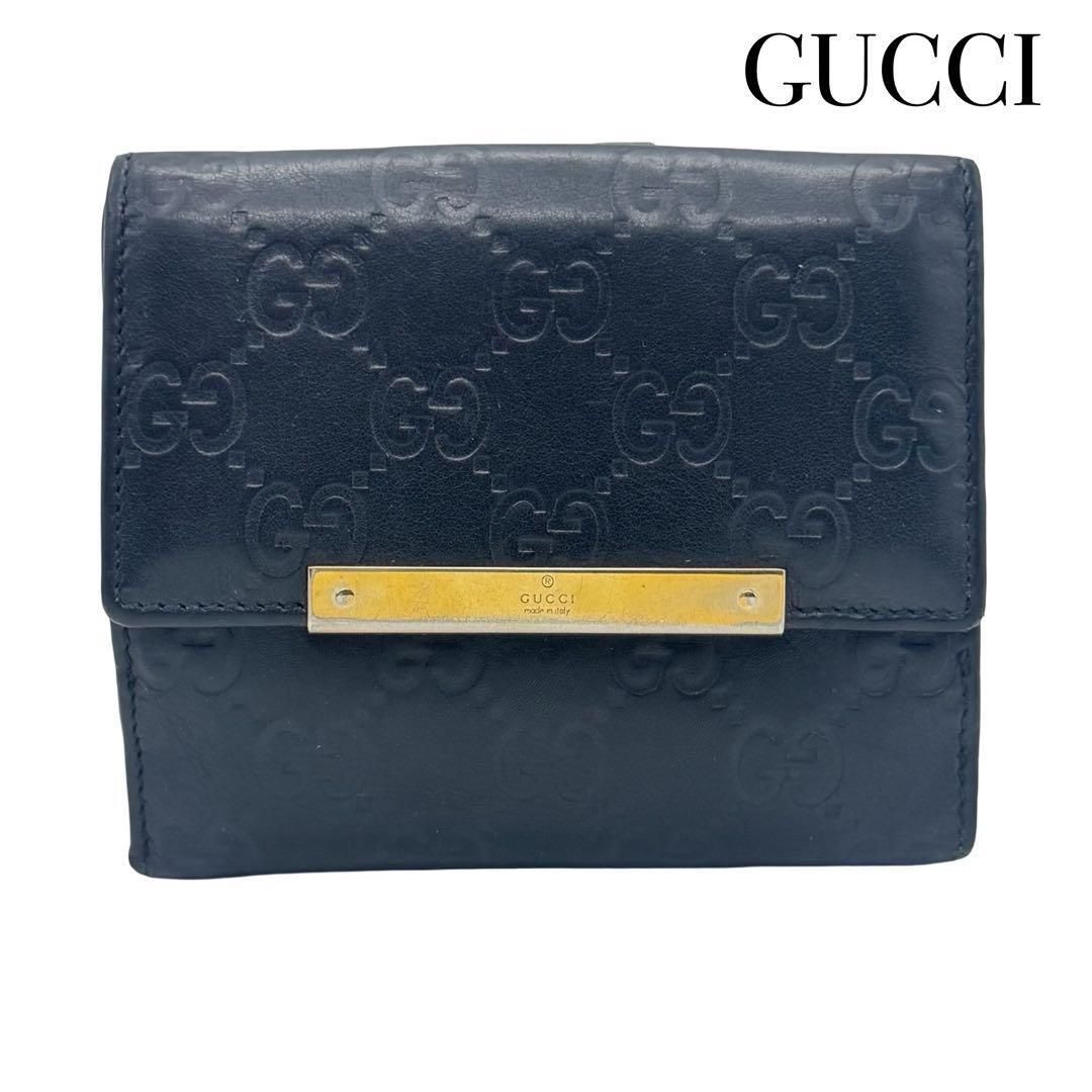 GUCCI グッチ GG柄 レザー 二つ折り財布 札入れ 小銭入れ カード入れ ブラック ゴールド レディース メンズ ビジネス