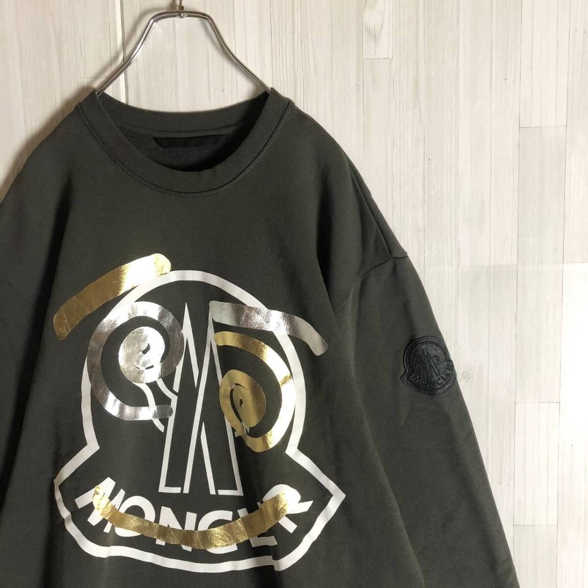 美品MONCLER グレー リブ編みマフラー MONCLER（マフラー⁄ショール 美品 MONCLER グレー リブ編みマフラー
