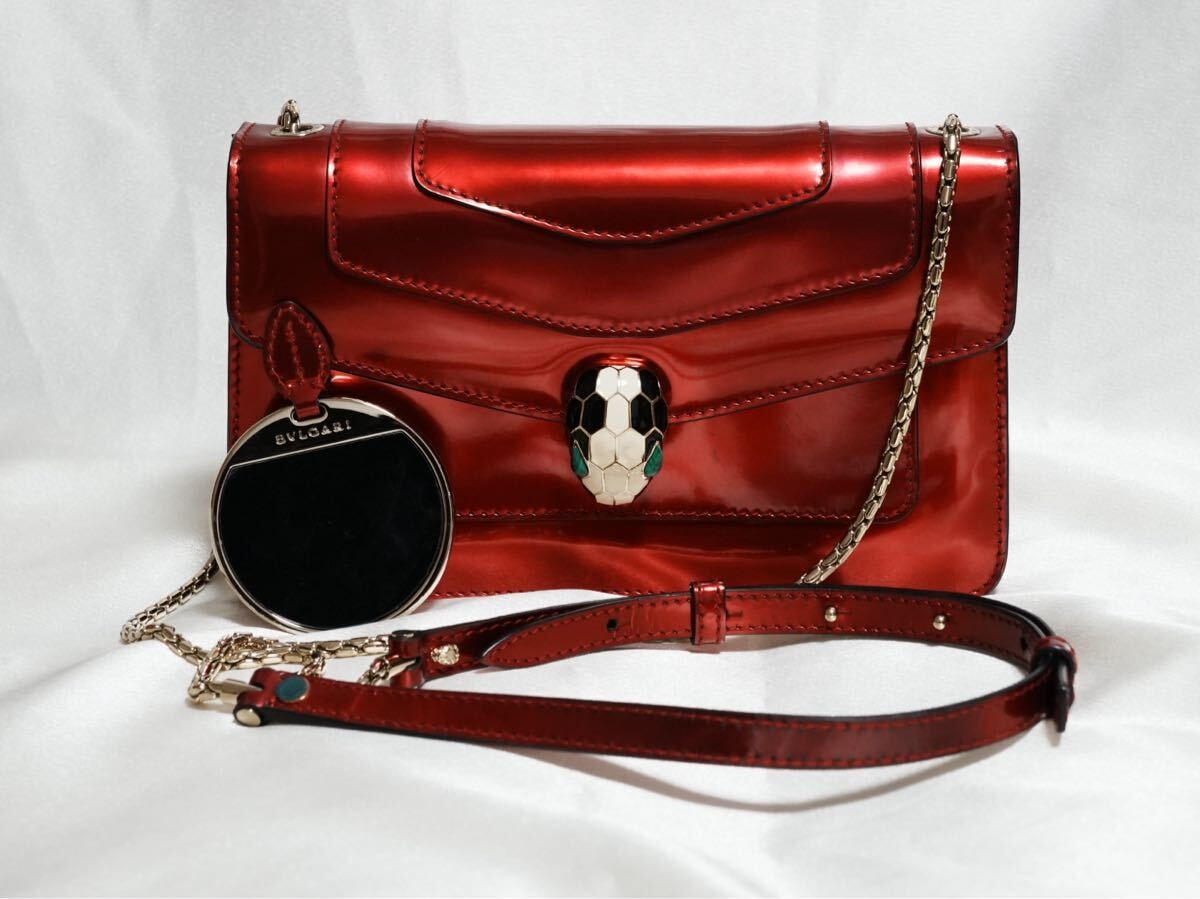 ブルガリセルペンティショルダーバッグレザー レッド系 BVLGARI