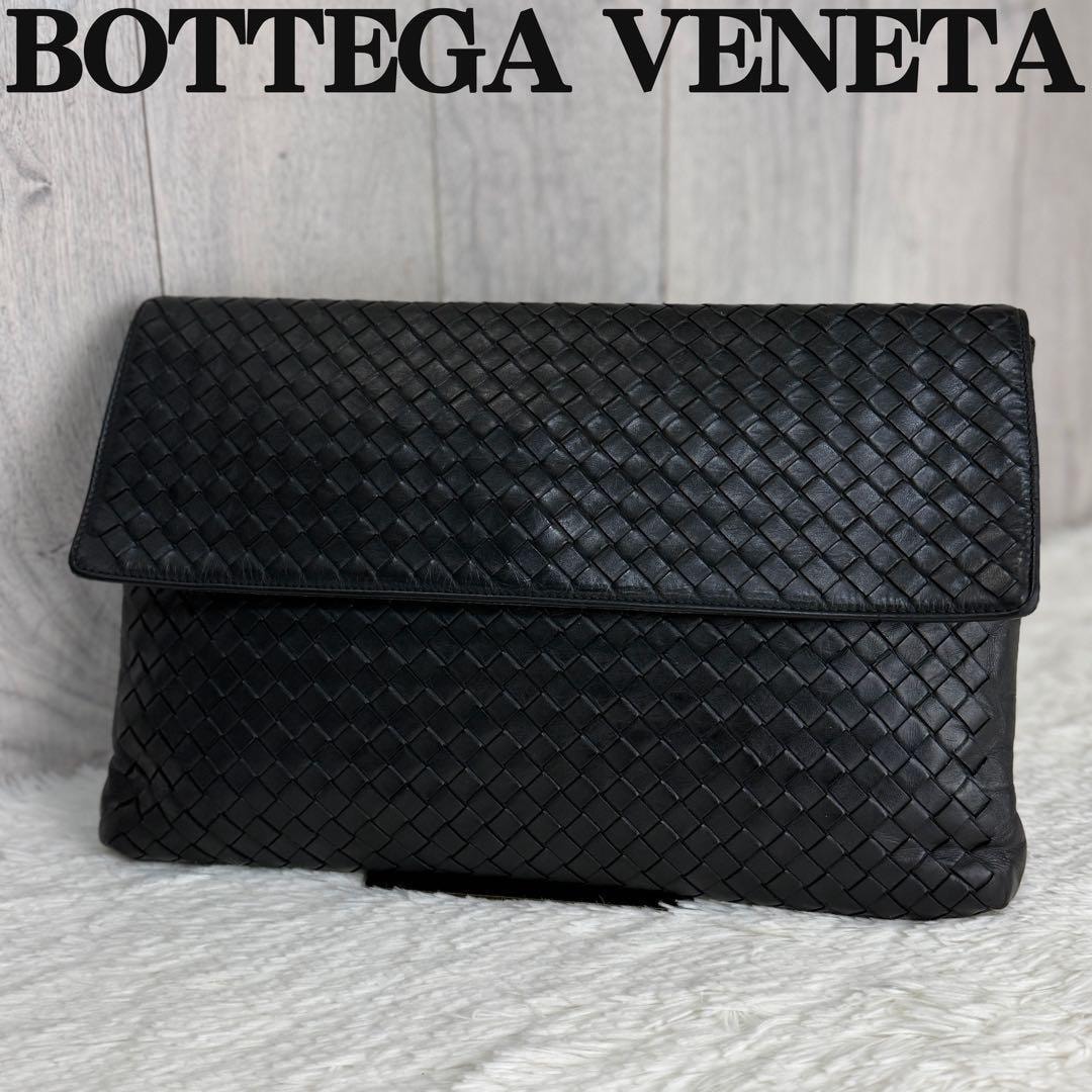 希少 A4可 BOTTEGA VENETA ボッテガヴェネタ イントレチャート レザー クラッチバッグ セカンドバッグ ブラック メンズ