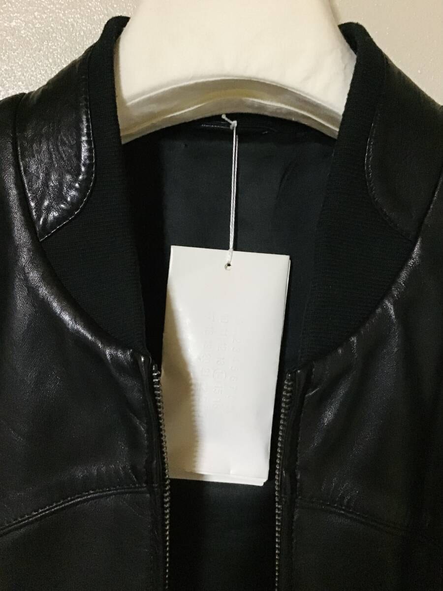 激レア/ヴィンテージ/Martin Margiela/マルタンマルジェラ/ラムスキン/皮革/ミリタリー/ライダース/MA-1/レザー/ジャケット/黒/ブラック/46