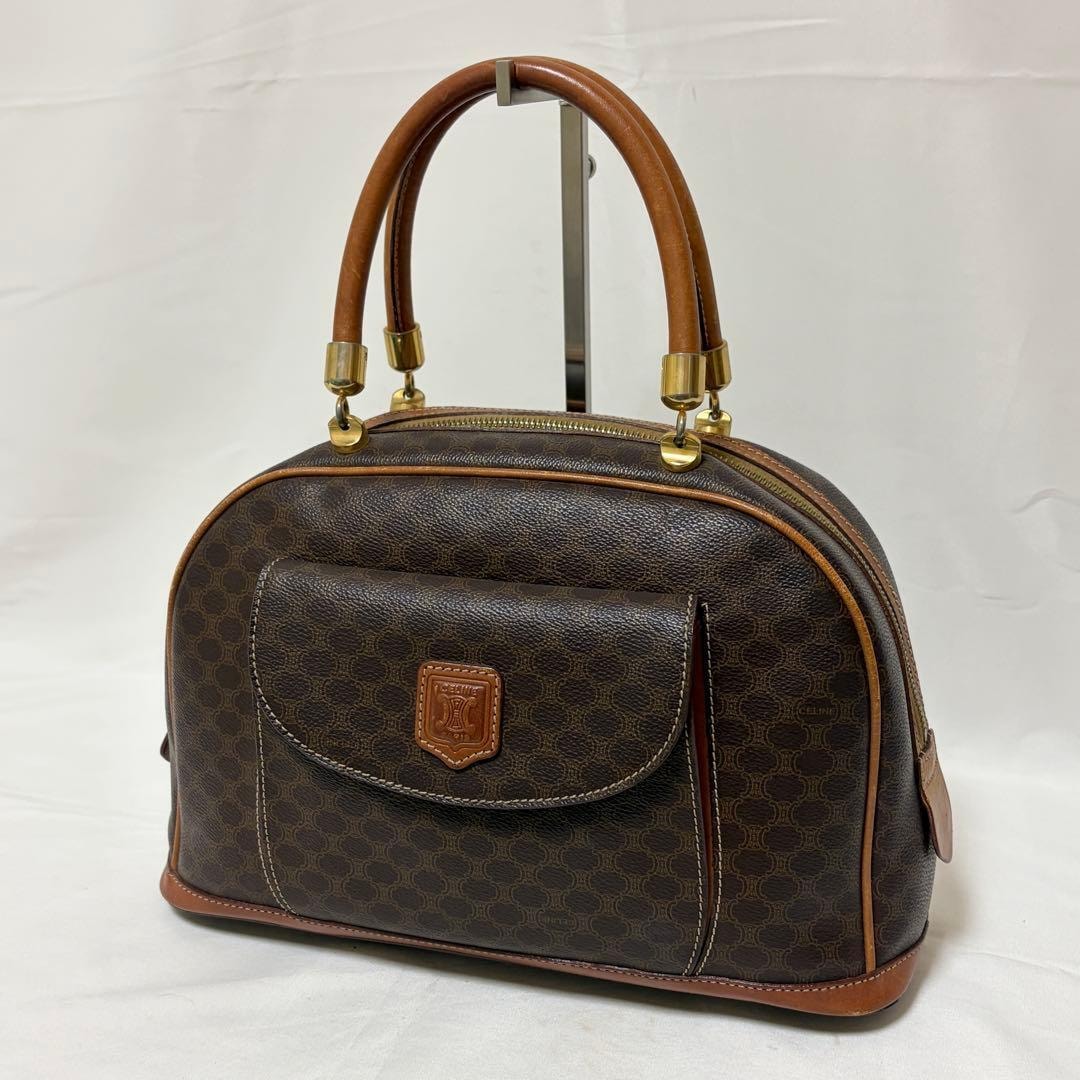 CELINE セリーヌ トートバッグ マカダム柄 M 16 1 イタリア製 ブラウン スナップボタン 収納袋付き レディース C (やや傷や汚れあり)】CELINE セリーヌ トートバッグ マカダム柄 M 16