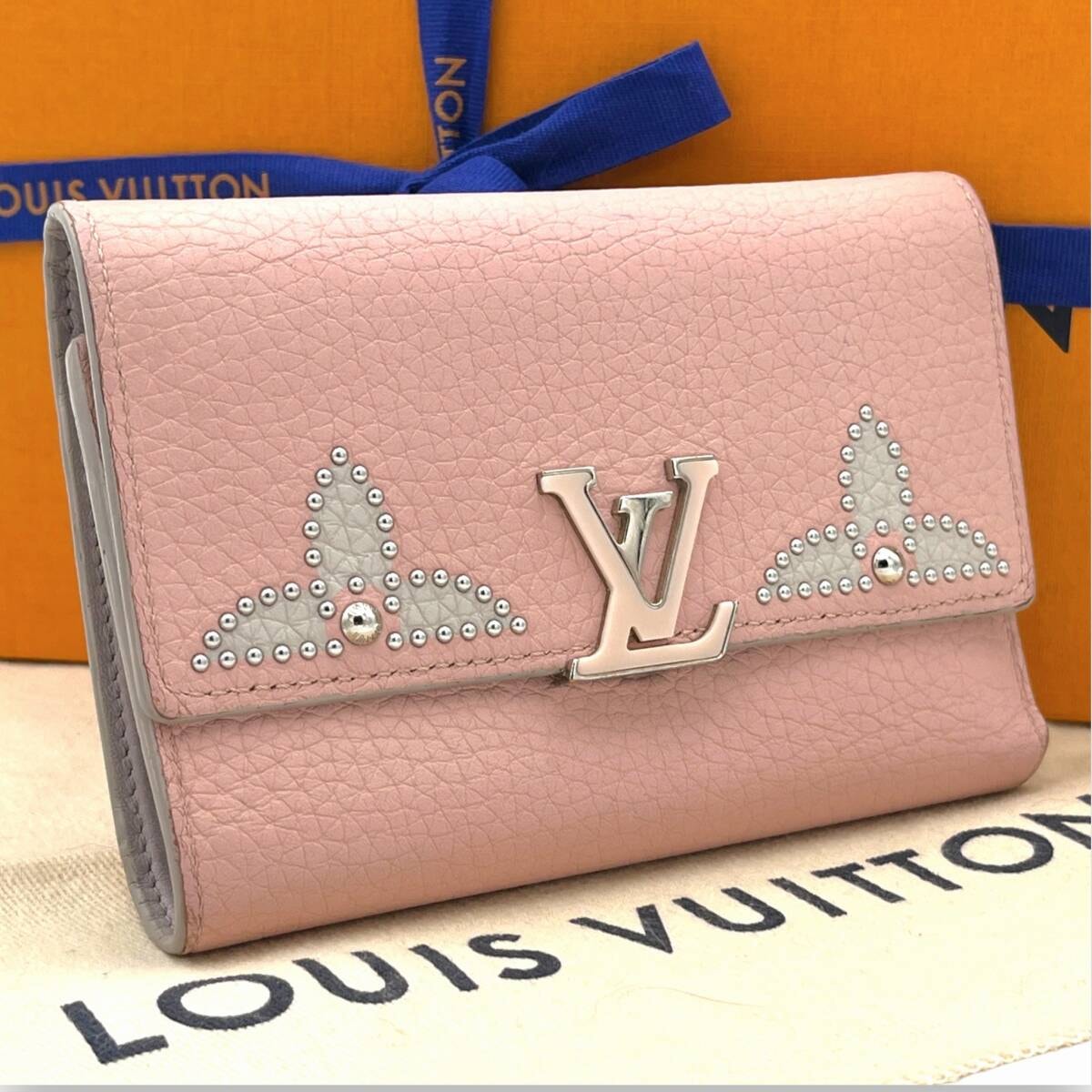 【極美品】ルイヴィトン 折り財布 ポルトフォイユ・カプシーヌ スタッズ マグノリアピンク　型番：M63221