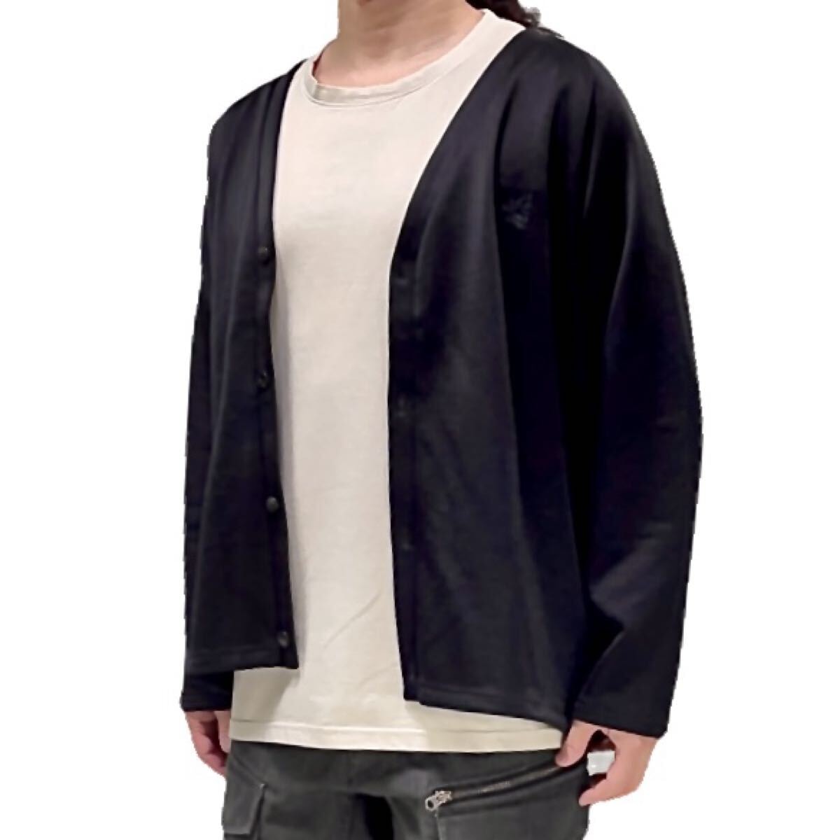 新品 Needles ニードルス ジャージ 裏地パイル 蝶 パピヨン ワンポイント刺繍 ラグランスリーブ 深Vネック シェルボタン カーディガン 黒 M