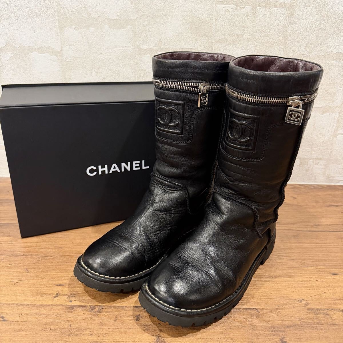 CHANEL シャネル Cocoチャーム エンジニアブーツ　ブラック ココマーク