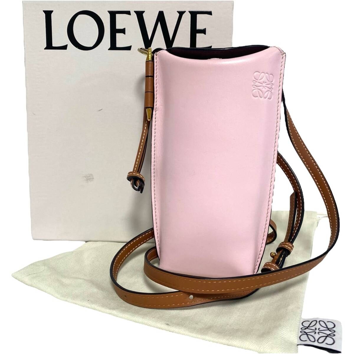2410　LOEWE ロエベ　ゲートポケット アナグラム ショルダーバッグ ミニバッグ バイカラー ピンク オレンジ