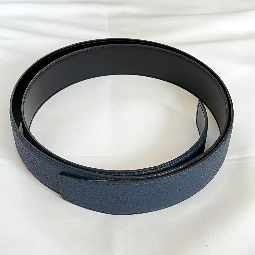 【美品】HERMES エルメス レザーベルト 幅38 長さ115 ブルー