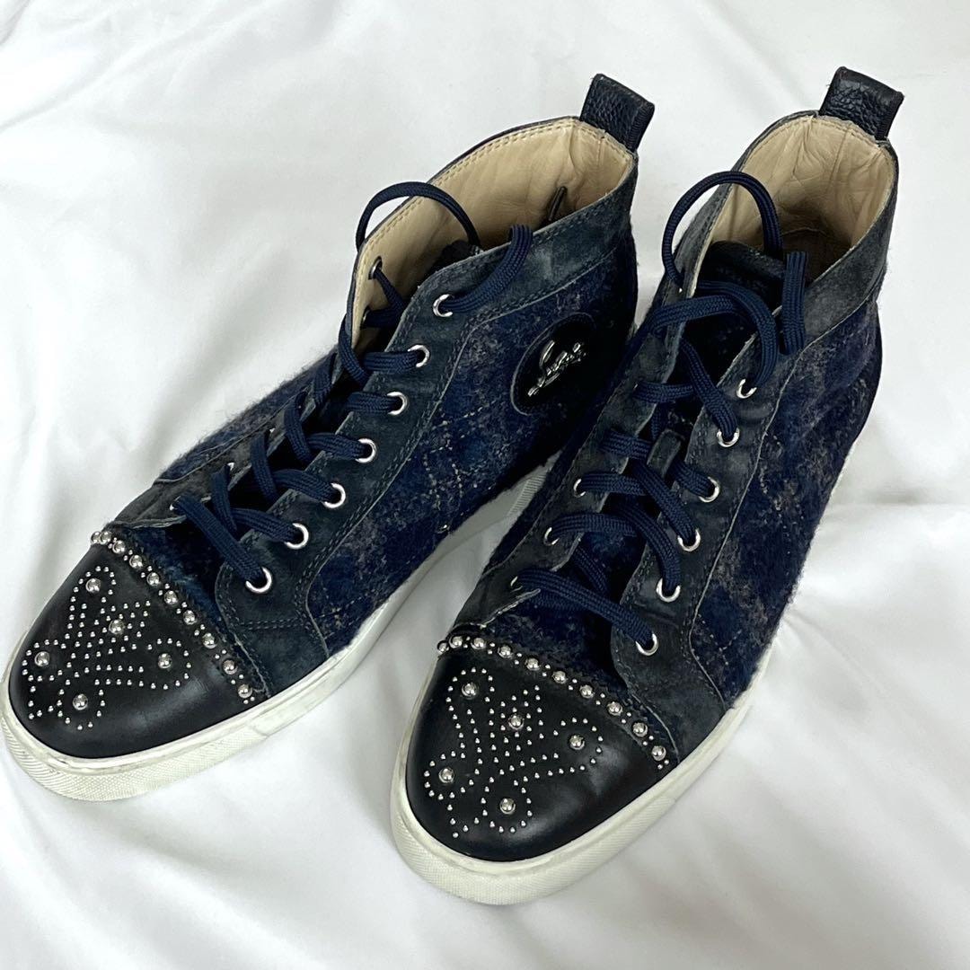 【美品】クリスチャンルブタン レザー ファブリック ハイカットスニーカー 42