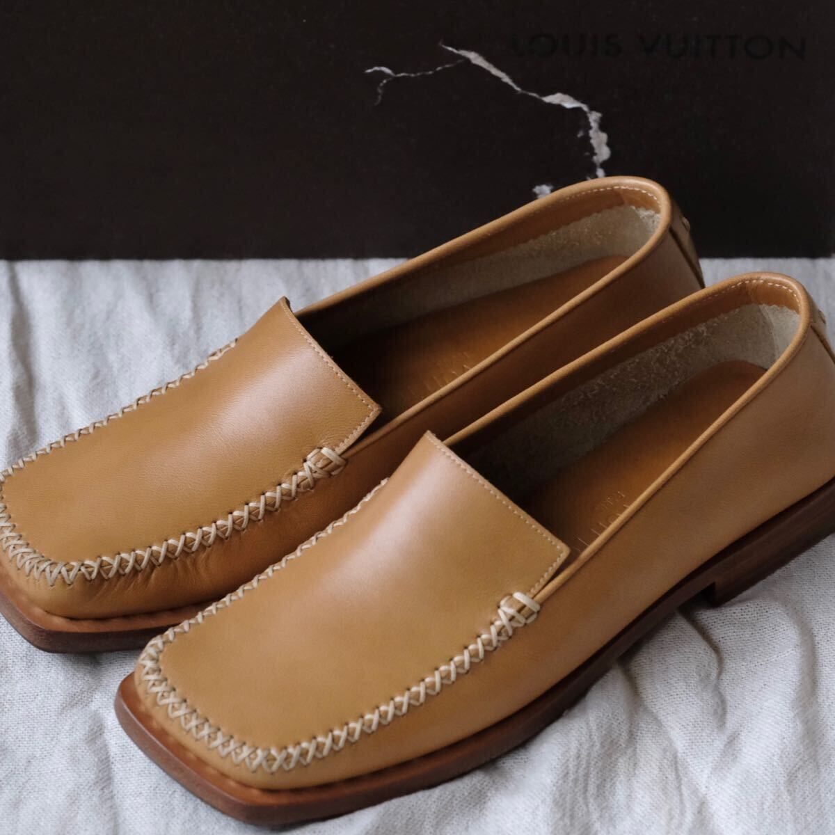 極美品Louis Vuitton ルイヴィトン キャラメルスクエアフルアンラインドモカシンVEAU34.5