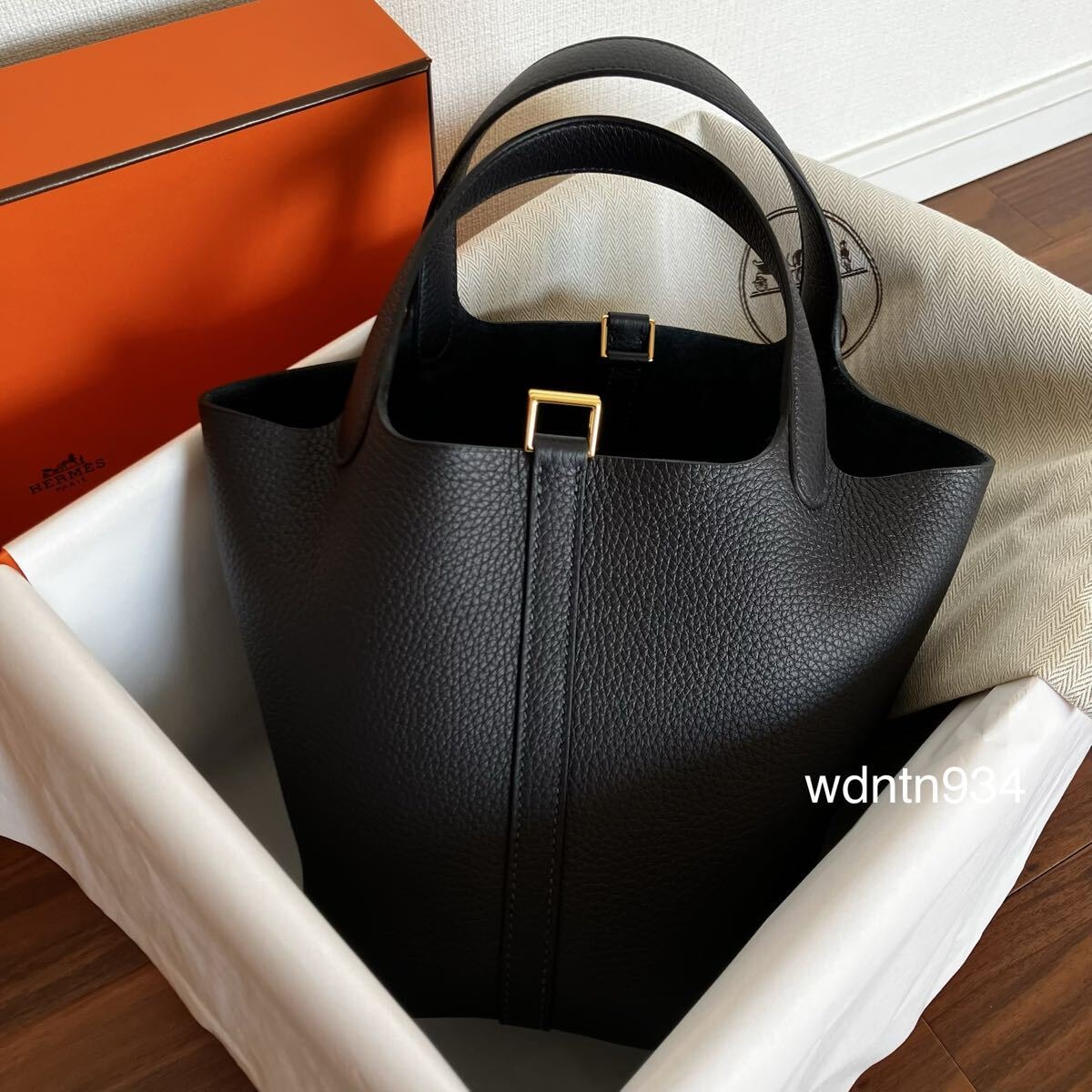 直営店購入 エルメス 新品 付属品あり ピコタンロックPM キャバン ゴールド金具 K刻印 濃紺 ネイビー 黒系 ハンドバッグ トートバッグ