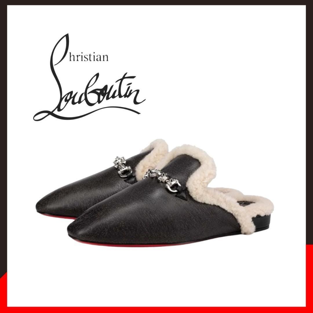 ○★新品 未使用 Christian Louboutin ウーリトスウィング Spikeboat metallic leather slip-on sneakers in silver