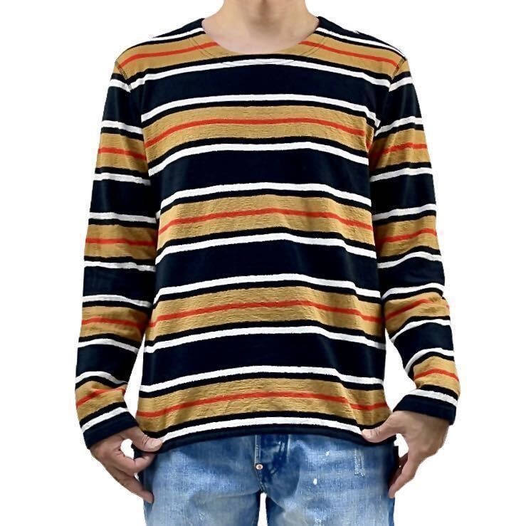 中古 LEVI'S MADE & CRAFTED リーバイス メイド&クラフテッド マルチ カラー ランダムピッチ ボーダー パイル スウェット コットンニット M