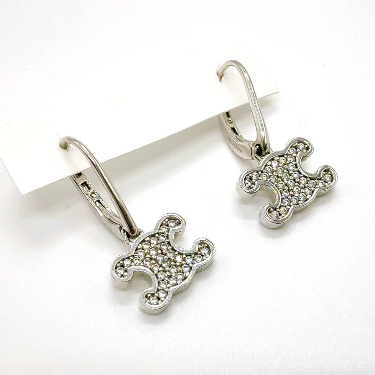 CELINE セリーヌ トリオンフ ピアス ラインストーン シルバー