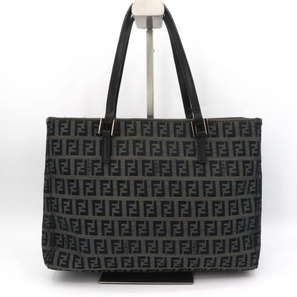 FENDI 美品　フェンディ　ズッキーノ　キャンバス　ハンドバッグ　ネイビー