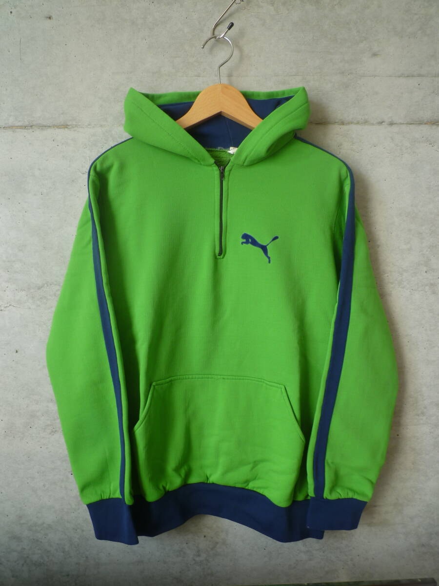【激レア!】70s 目付きタグ フランス製 puma プーマ ハーフジップパーカー ジャケット グリーン vintage 60s 80s