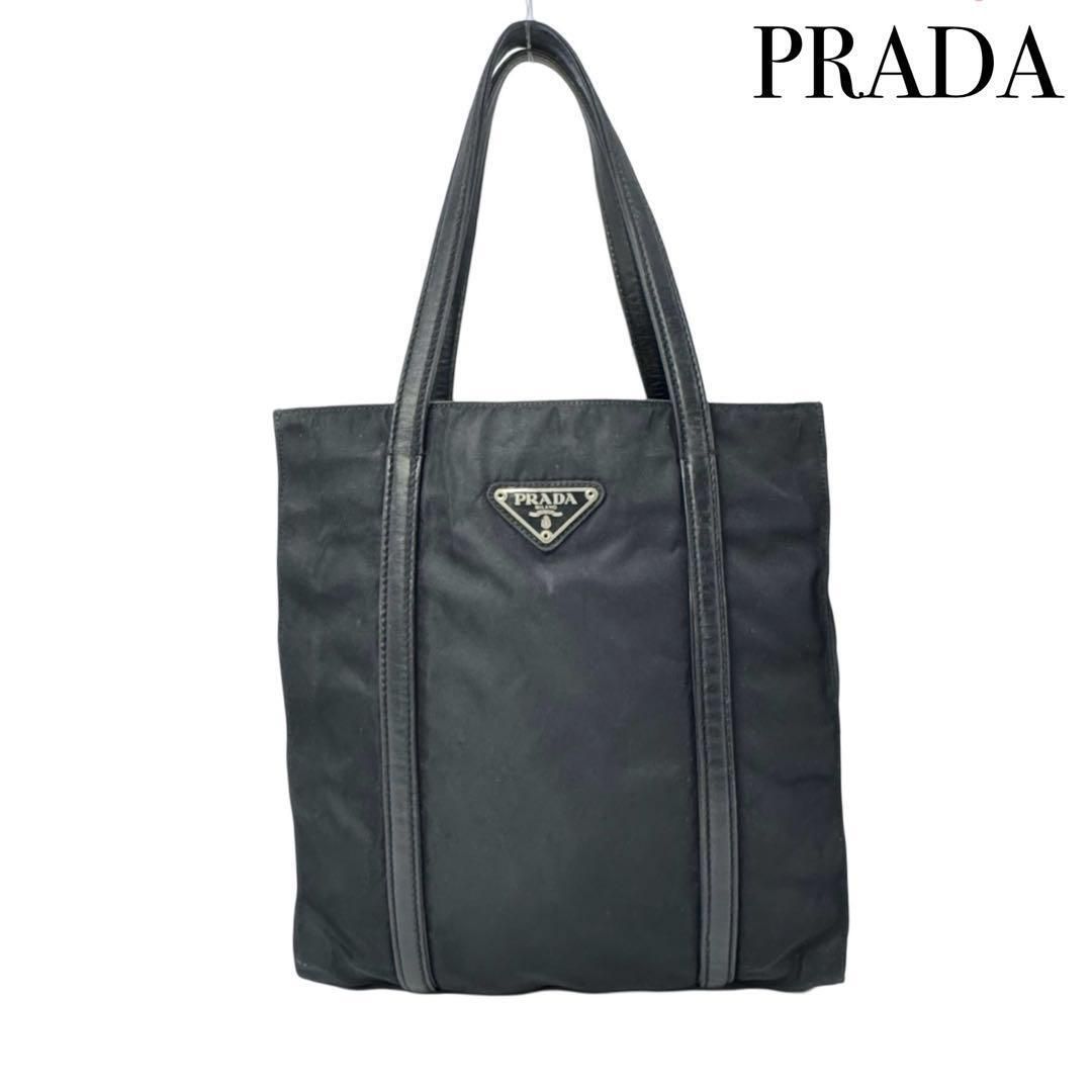 PRADA プラダ ミニハンドバッグ トートバッグ レディース メンズ ブラック 逆三角プレート テスートナイロン×レザー