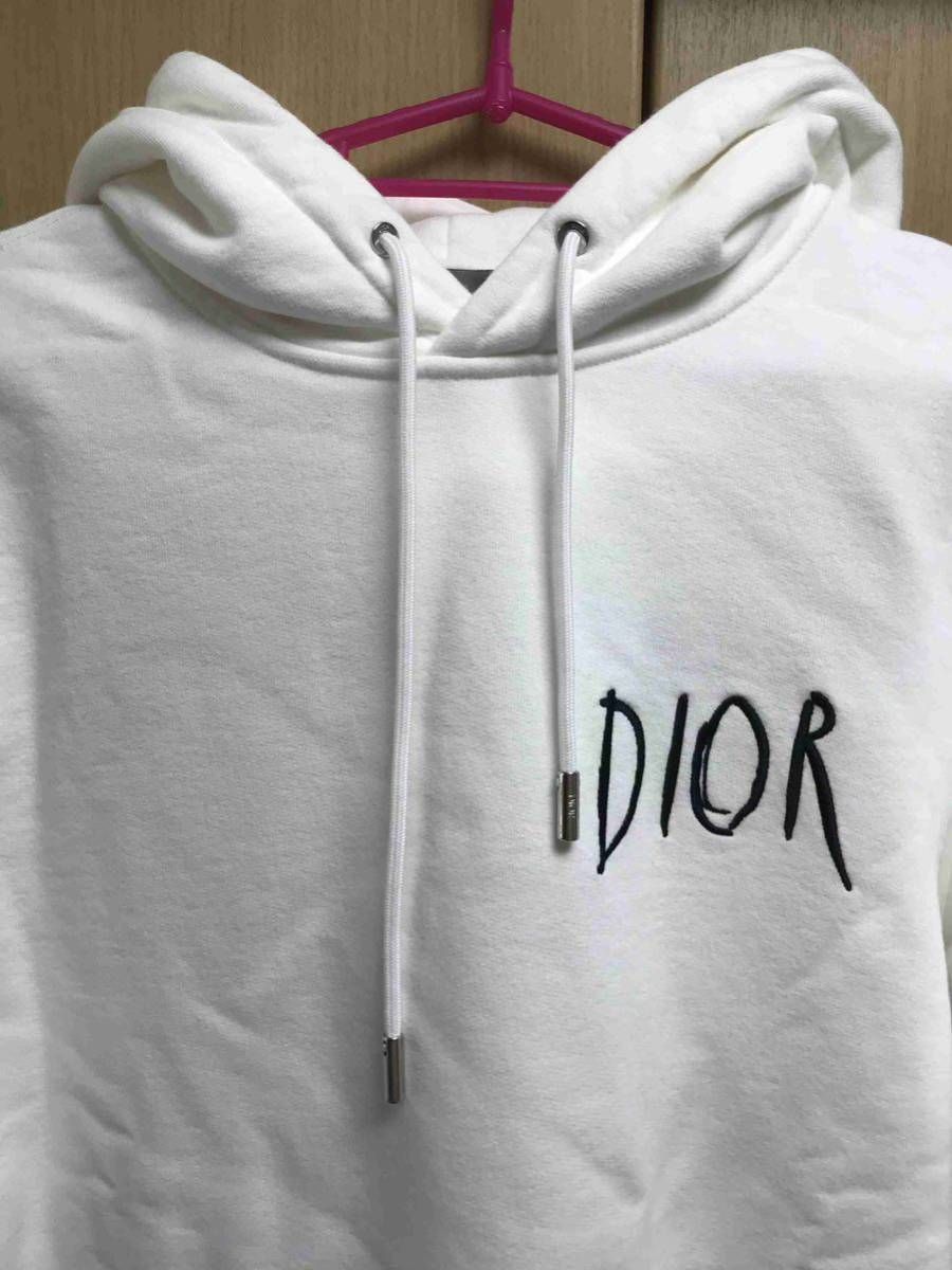 正規 限定 19AW DIOR × Raymond Pettibon ディオール レイモンド ペティボン KIM JONES ロゴ プルオーバー パーカー 白 S 943J600E0531