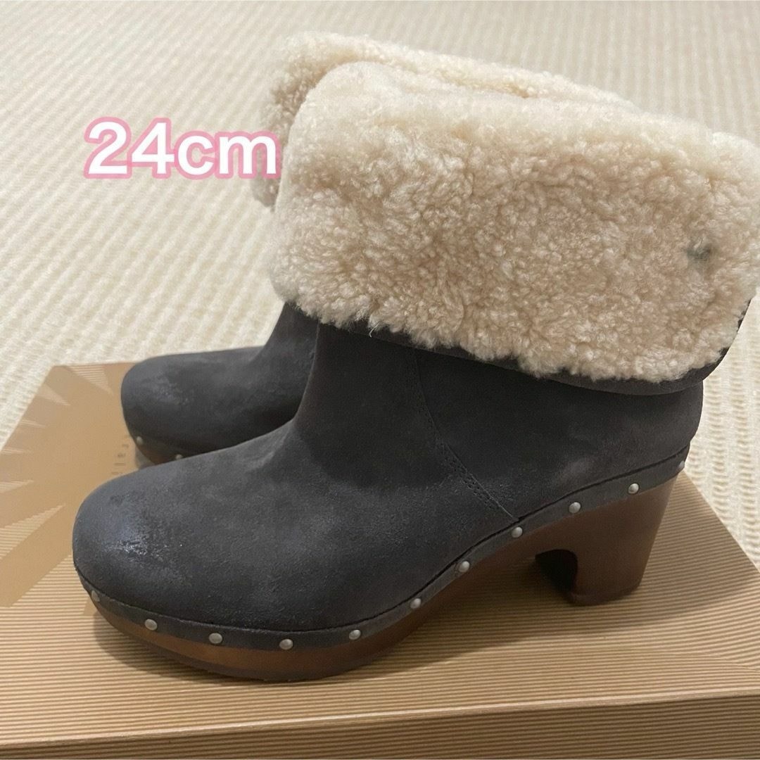 24.0cm UGG LYNNEA ムートンブーツ　グレー　ヒールブーツ