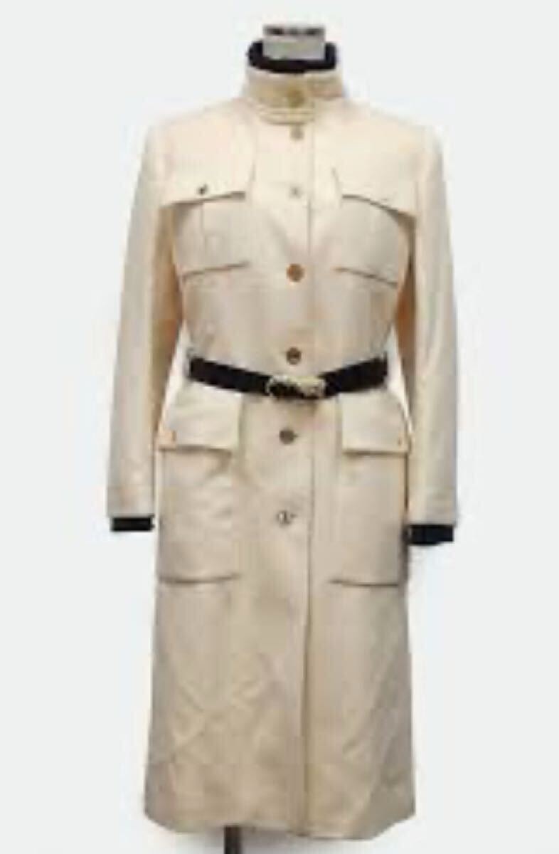 GUCCI カシミヤ混　レザー　コンビ　ロゴボタン　ロングコート　アイボリー 目立った傷や汚れなし】GUCCI カシミヤ混 レザー コンビ ロゴボタン