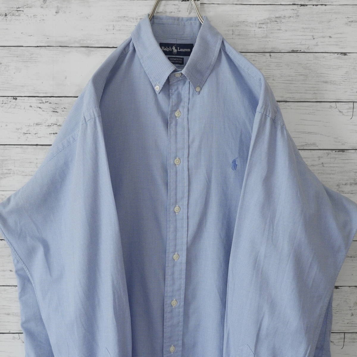 Polo Ralph Lauren ポロラルフローレン 刺繍ロゴ 千鳥格子チェック 長袖BDシャツ YARMOUTH 16 1/2 水色 ライトブルー ホワイト 20201442