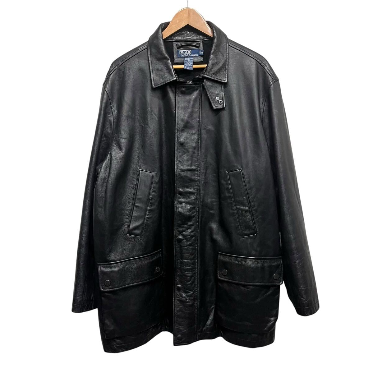 90s Polo by Ralph Lauren/Leather Coat/レザーコート/本革/ラルフローレン/ポロ/XL/ブラック