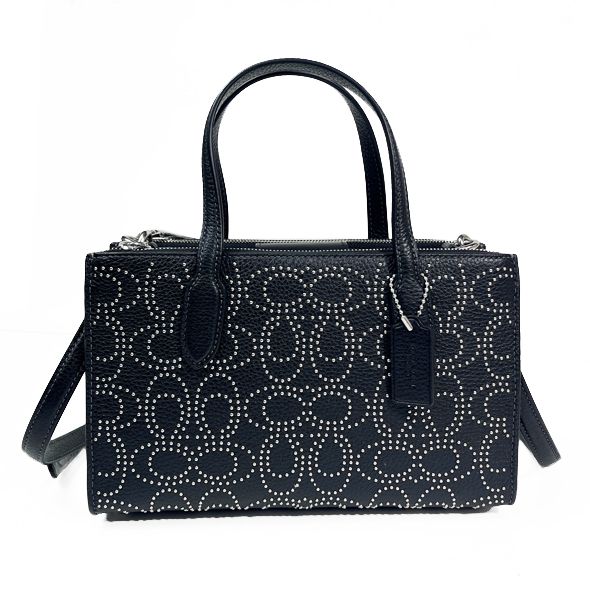 【COACH 本物 新品 コーチUSAアウトレット正規品】ニーナ スモール トートバッグ シグネチャー リベット バッグ CX266 ブラック 新作 新品